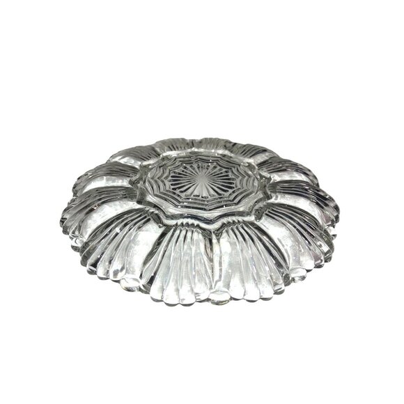 Clear Glass Deviled Egg Plate Dish Scalloped Rim - Picture 6 of 8